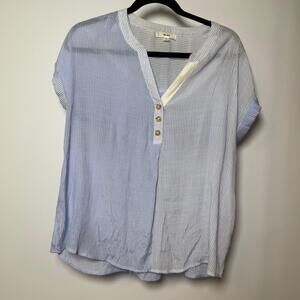 MINE Short Sleeve Blue Pinstripe Two Tone Top Size‎ Large